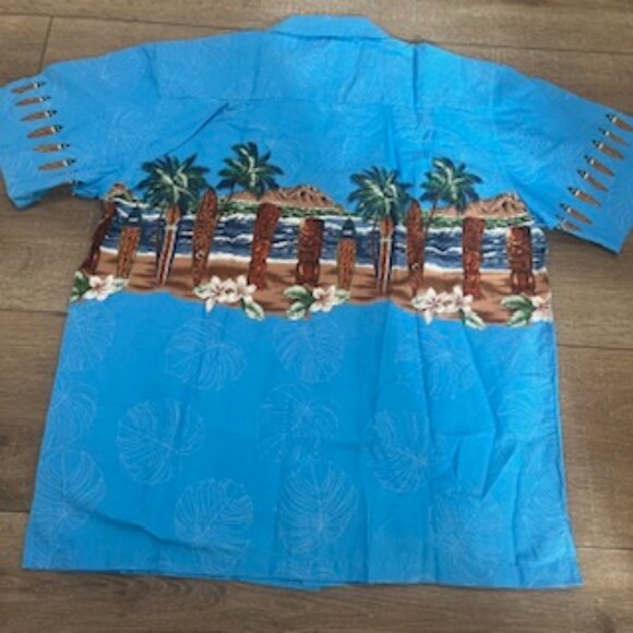 NEW Favant Aloha Shirt Men’s Size Large Hawaiian Blue Short Sleeve Button Up - Picture 10 of 14